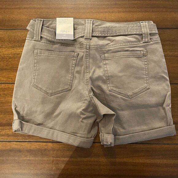 NWT Style & Company Stretch Pocketed Sash Tied Cuffs Short Olive Drab 4 Petite - Picture 7 of 16